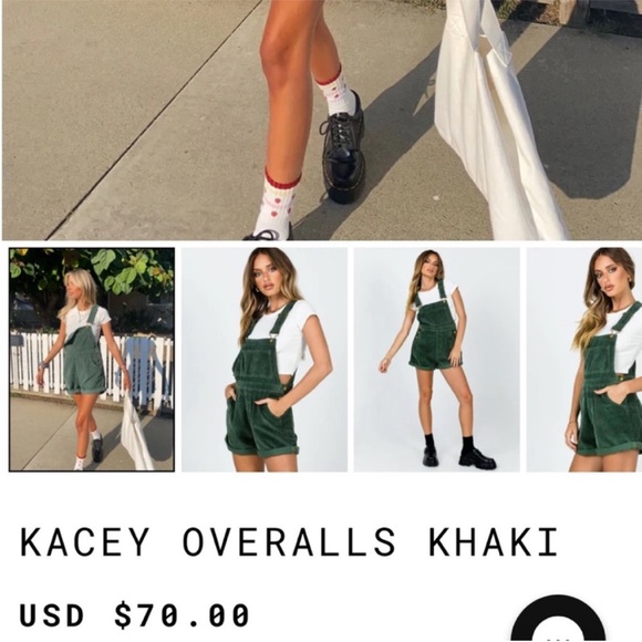 Princess Polly Kacey Forest Green Corduroy Short Overalls Size 2 - Picture 9 of 10